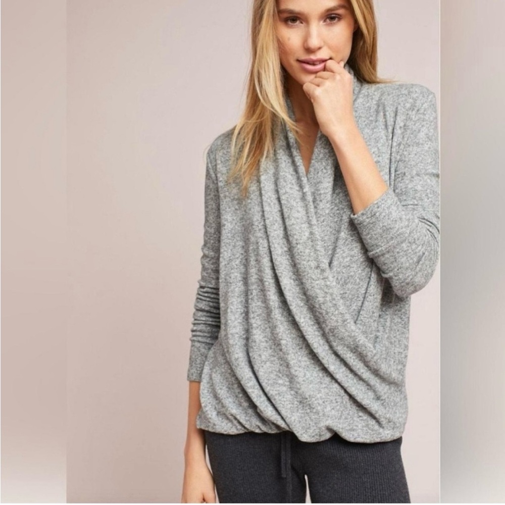 Philosophy Anthropologie Heather Gray Soft Knit Surplice Draped Faux Wrap Top